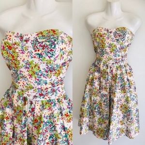 ABS Schwartz dress tea length strapless floral retro glamour 6 made in USA